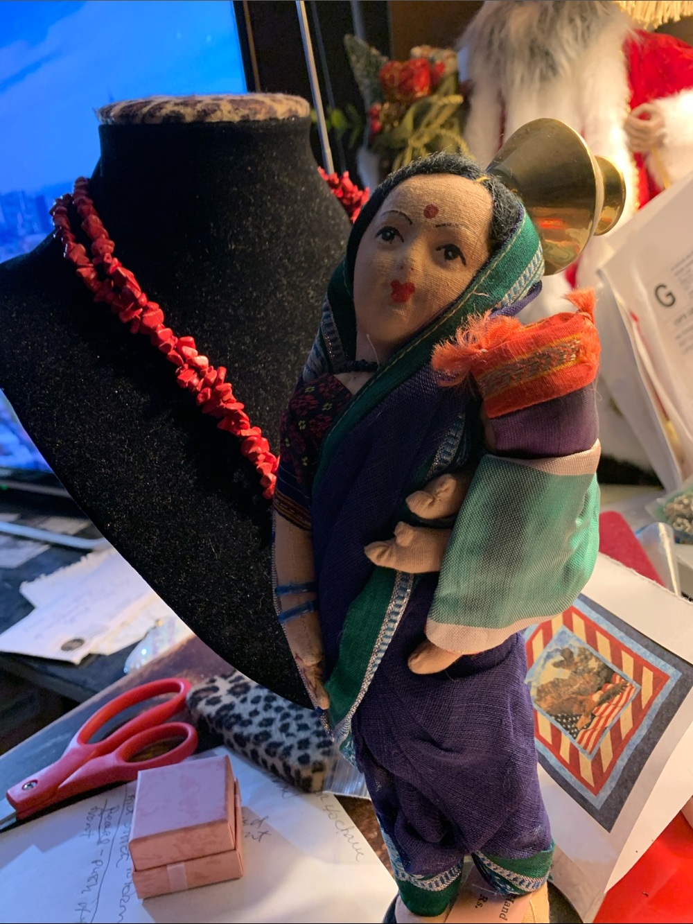 Vintage Handmade India Doll Holding A Baby & Milk Pot “ a Martha “